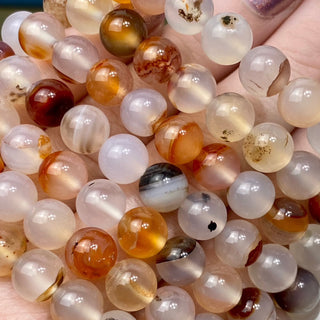 Dendritic Agate 8mm Round Bead Crystal Bracelet from Curious Muse Crystals Tagged with 8mm beads, agate, bracelet, clear, crystal jewelry, dendrite, dendritic agate, gemstone bead, gemstone jewelry, healing jewelry, orange, red