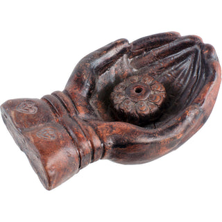 Lotus in Hand Ceramic Incense Burner from Curious Muse Crystals for 12.50. Tagged with burner, incense burner, lotus