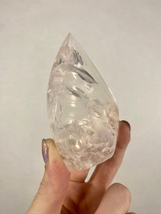 Girasol Quartz Flame | Pale Pink with Rainbows from Curious Muse Crystals for 54. Tagged with carving, clear, clear quartz, crystal, hide-notify-btn, pink, polished, quartz