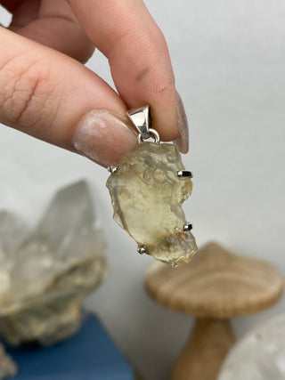 Libyan Desert Glass in Sterling Silver Pendant from Curious Muse Crystals Tagged with desert glass, hide-notify-btn, libya, necklace, Pendant, sterling silver, tektite, yellow