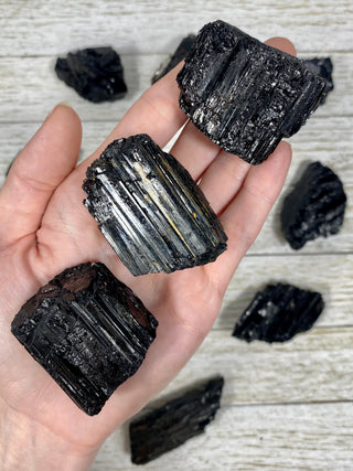 Black Tourmaline Raw Schorl Chunk from Curious Muse Crystals for 14. Tagged with black, black Tourmaline, brazil, crystal, protection, raw mineral, schorl, tourmaline