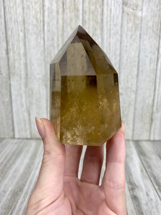 Citrine Tower from Brazil with Green Tourmaline | Polished Crystal Obelisk from Curious Muse Crystals Tagged with brazil, citrine, Crystal healing, genuine crystal, natural citrine, solar plexus chakra, tower, yellow