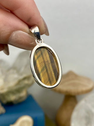 Tiger's Eye in Sterling Silver Pendant from Curious Muse Crystals Tagged with confidence, confidence crystal, hide-notify-btn, necklace, Pendant, solar plexus, solar plexus chakra, solar plexus work, sterling silver, tiger eye, tigers eye, yellow