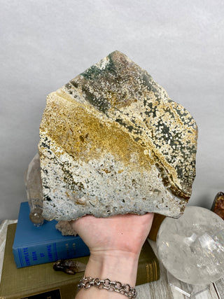 Ocean Jasper Slab | Pastel & Bubbly from Curious Muse Crystals Tagged with Crystal healing, drusy pocket, hide-notify-btn, jasper, Madagascar mineral, mineral collection, natural mineral, ocean jasper, Orbicular jasper, peace and calming, purple, reiki healing, slab, white