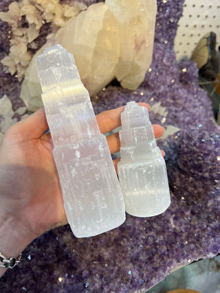 Selenite Raw Tower 4 inch, 6 inch | Satin Spar Gypsum