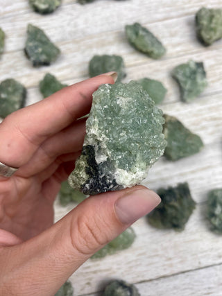 Prehnite with Epidote Cluster from Curious Muse Crystals Tagged with epidote, green, prehnite, raw, raw mineral