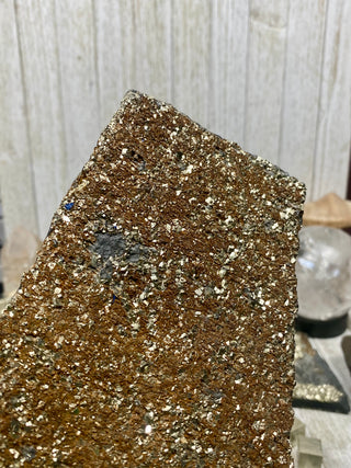 Pyrite on Shungite Raw Layered Plate | Brazil from Curious Muse Crystals Tagged with abundance, black, brazil, cleansing, gold, manifestation, purification, pyrite, shungite