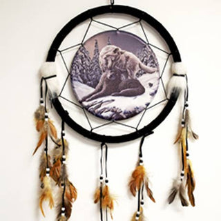 Wolf Art Dreamcatcher from Curious Muse Crystals Tagged with dreamcatcher, sacral chakra, sacred space, web catcher, wolf