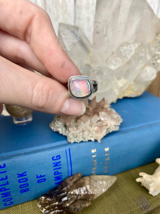 Welo Opal in Sterling Silver Ring | Silent Wolf Jewelry from Curious Muse Crystals Tagged with Ethiopian opal, flashy opal, opal, Opal ring, ring, Silent wolf jewelry, silver ring, Sterling, sterling silver, Welo Opal