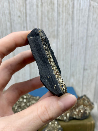 Pyrite on Shungite Raw Layered Plate | Brazil from Curious Muse Crystals Tagged with abundance, black, brazil, cleansing, gold, manifestation, purification, pyrite, shungite