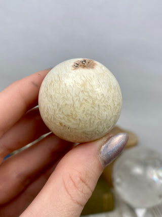 Scolecite Sphere from Curious Muse Crystals Tagged with crystal sphere, fine mineral, india, quartz, scolecite, sphere, zeolite