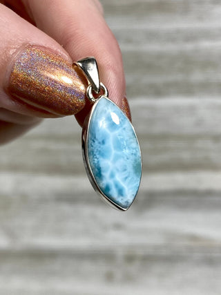 Larimar in Sterling Silver Pendant from Curious Muse Crystals Tagged with blue, crystal healing, Crystal Jewelry, energy work, hide-notify-btn, larimar, Sterling, sterling silver