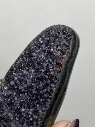 Black Galaxy Amethyst Cut Base | Brazil from Curious Muse Crystals Tagged with amethyst, black, cut base amethyst, extra dark amethyst, goethite amethyst, hematite amethyst, purple, unique amethyst