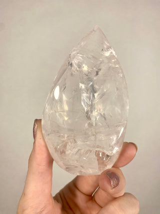 Girasol Quartz Flame | Rainbows Inclusions from Curious Muse Crystals Tagged with brazil, carving, clear, clear quartz, crystal, hide-notify-btn, pink, polished, quartz