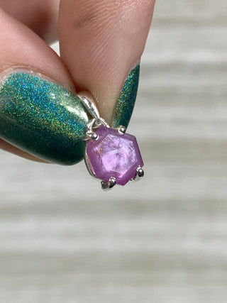 Ruby Facet in Sterling Silver Pendant from Curious Muse Crystals Tagged with asterism, corundum, crystal healing, Crystal Jewelry, energy work, hide-notify-btn, pink, red, ruby, Sterling, sterling silver