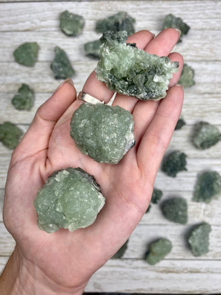 Prehnite with Epidote Cluster from Curious Muse Crystals Tagged with epidote, green, prehnite, raw, raw mineral