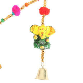 Hanging Ganesh Garland with Beads and Bells from Curious Muse Crystals Tagged with bell hanger, bells, ganesh, ganesha, hanging decor, sacred space
