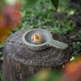 Small Raw Cement Bowl with Handle from Curious Muse Crystals Tagged with burner, incense burner, sacred space, Smoke cleansing