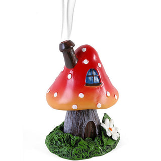 Red Smoking Toadstool Incense Cone Holder from Curious Muse Crystals Tagged with burner, cone burner, cone holder, incense burner, mushroom