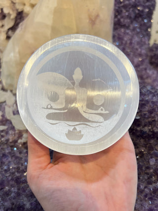 Selenite Etched Yin Yang Round Bowl | Satin Spar Gypsum