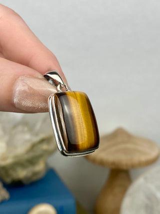 Tiger's Eye in Sterling Silver Pendant from Curious Muse Crystals Tagged with confidence, confidence crystal, hide-notify-btn, necklace, Pendant, solar plexus, solar plexus chakra, solar plexus work, sterling silver, tiger eye, tigers eye, yellow