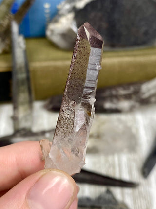 Quartz with Hematite and Lithium inclusions | Afghanistan from Curious Muse Crystals Tagged with Afghanistan, hematite, hematite red quartz, Laser quartz, lithium, Lithium quartz, Specular hematite