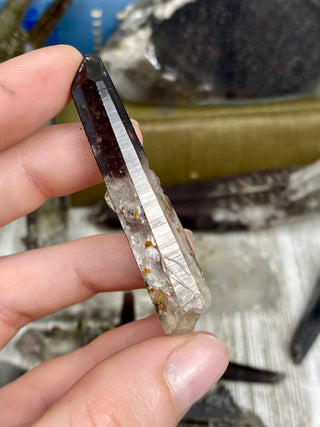 Quartz with Hematite and Lithium inclusions | Afghanistan from Curious Muse Crystals Tagged with Afghanistan, hematite, hematite red quartz, Laser quartz, lithium, Lithium quartz, Specular hematite