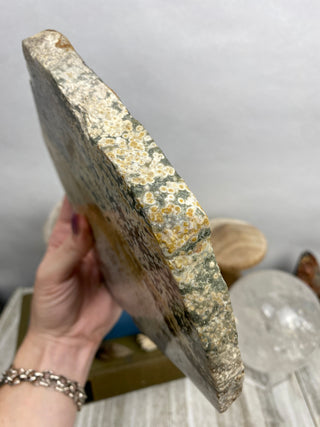 Ocean Jasper Slab | Pastel & Bubbly from Curious Muse Crystals Tagged with Crystal healing, drusy pocket, hide-notify-btn, jasper, Madagascar mineral, mineral collection, natural mineral, ocean jasper, Orbicular jasper, peace and calming, purple, reiki healing, slab, white