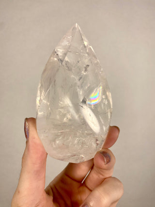 Girasol Quartz Flame | Rainbows Inclusions from Curious Muse Crystals Tagged with brazil, carving, clear, clear quartz, crystal, hide-notify-btn, pink, polished, quartz