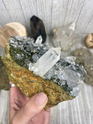 Epidote with Quartz Cluster | Turkish Forest Fairy Crystal