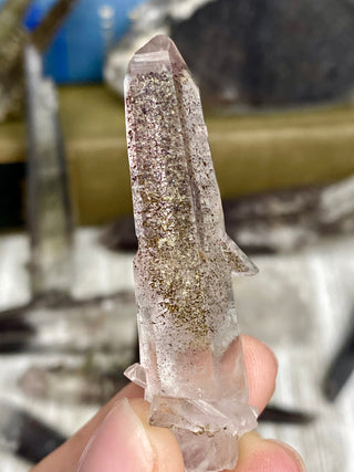 Quartz with Hematite and Lithium inclusions | Afghanistan from Curious Muse Crystals Tagged with Afghanistan, hematite, hematite red quartz, Laser quartz, lithium, Lithium quartz, Specular hematite