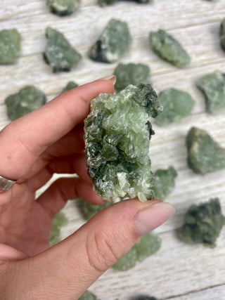 Prehnite with Epidote Cluster from Curious Muse Crystals Tagged with epidote, green, prehnite, raw, raw mineral