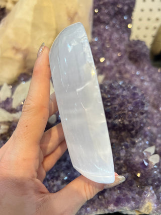 Selenite Etched Hamsa Oval Bowl | Satin Spar Gypsum