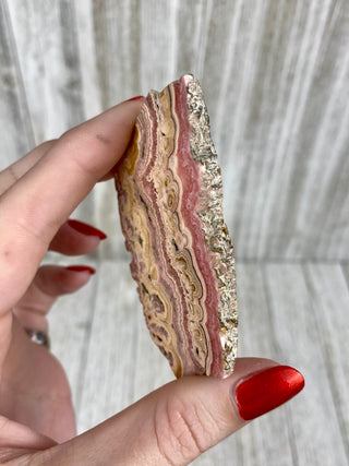 Rhodochrosite Slab from Argentina from Curious Muse Crystals Tagged with crystal, Crystal healing, crystal plate, hide-notify-btn, pink, pink crystal, reiki healing, rhodochrosite, slab, slice