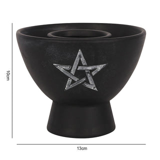 Black Pentagram Terracotta Smoke Cleansing Bowl from Curious Muse Crystals Tagged with burner, incense burner, Smoke cleansing, smudge, smudge stick