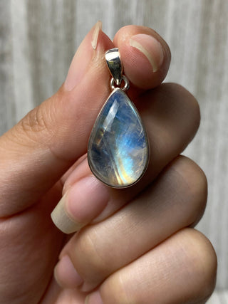 Rainbow Moonstone in Sterling Silver Pendant from Curious Muse Crystals Tagged with big crystal necklace, blue, blue crystal jewelry, blue moonstone, crystal energy, Crystal Jewelry, moonstone, natural moonstone, Pendant, rainbow moonstone, reiki healing, silver crystal jewel, Sterling, sterling silver