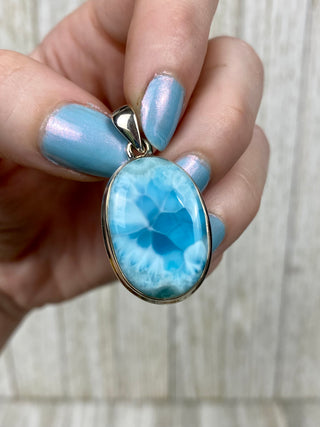 Larimar in Sterling Silver Pendant from Curious Muse Crystals Tagged with blue, crystal healing, Crystal Jewelry, energy work, hide-notify-btn, larimar, Sterling, sterling silver