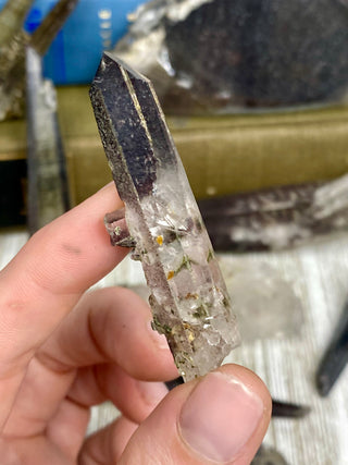 Quartz with Hematite and Lithium inclusions | Afghanistan from Curious Muse Crystals Tagged with Afghanistan, hematite, hematite red quartz, Laser quartz, lithium, Lithium quartz, Specular hematite