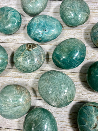 Amazonite Palm Stone from Curious Muse Crystals Tagged with amazonite, blue, carving, crystal, green, palm stone, palmstone, polished