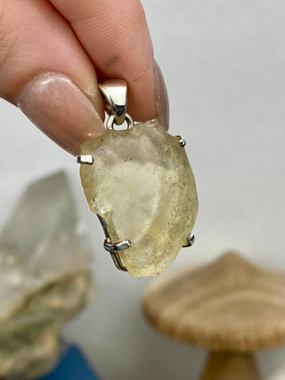 Libyan Desert Glass in Sterling Silver Pendant from Curious Muse Crystals Tagged with desert glass, hide-notify-btn, libya, necklace, Pendant, sterling silver, tektite, yellow