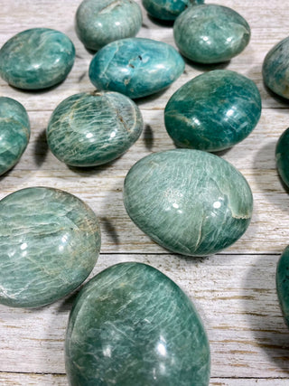 Amazonite Palm Stone from Curious Muse Crystals Tagged with amazonite, blue, carving, crystal, green, palm stone, palmstone, polished