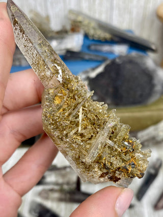 Quartz with Hematite and Lithium inclusions | Afghanistan from Curious Muse Crystals Tagged with Afghanistan, hematite, hematite red quartz, Laser quartz, lithium, Lithium quartz, Specular hematite