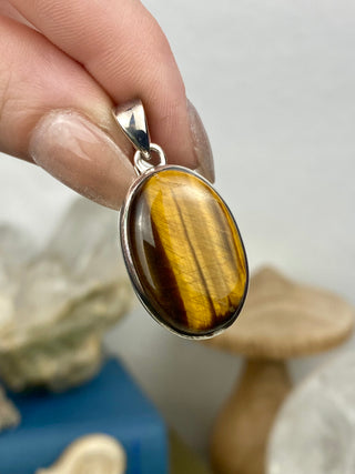 Tiger's Eye in Sterling Silver Pendant from Curious Muse Crystals Tagged with confidence, confidence crystal, hide-notify-btn, necklace, Pendant, solar plexus, solar plexus chakra, solar plexus work, sterling silver, tiger eye, tigers eye, yellow