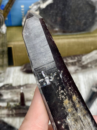 Quartz with Hematite and Lithium inclusions | Afghanistan from Curious Muse Crystals Tagged with Afghanistan, hematite, hematite red quartz, Laser quartz, lithium, Lithium quartz, Specular hematite