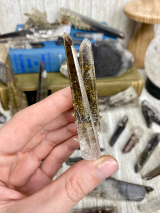 Quartz with Hematite and Lithium inclusions | Afghanistan from Curious Muse Crystals Tagged with Afghanistan, hematite, hematite red quartz, Laser quartz, lithium, Lithium quartz, Specular hematite