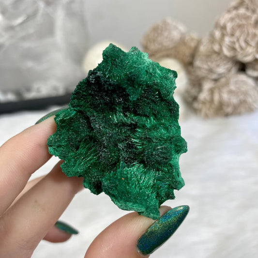 Velvet Malachite Cluster | Fibrous Green Copper Based Crystal