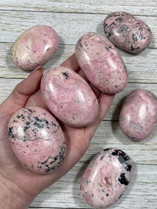 Rhodonite Palm Stone from Peru from Curious Muse Crystals Tagged with crystal, crystal energy, palm stone, palmstone, peru, pink, polished, reiki healing, Rhodonite