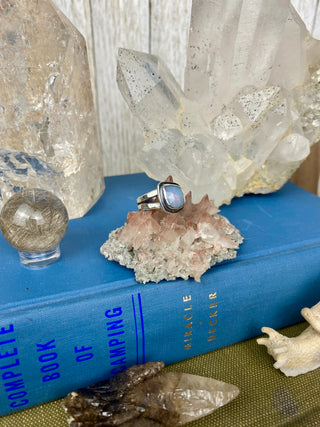 Welo Opal in Sterling Silver Ring | Silent Wolf Jewelry from Curious Muse Crystals Tagged with Ethiopian opal, flashy opal, opal, Opal ring, ring, Silent wolf jewelry, silver ring, Sterling, sterling silver, Welo Opal