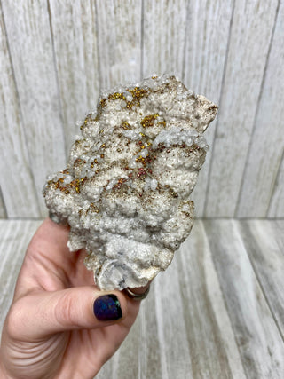Calcite with Chalcopyrite | Cozamin Mine, Zacatecas, Mexico from Curious Muse Crystals Tagged with calcite, chalcopyrite, clear, fine mineral, gold, hide-notify-btn, mexico, raw