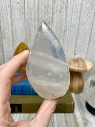 Girasol Quartz Flame | Smoky Gray Layering from Curious Muse Crystals Tagged with brazil, carving, clear, clear quartz, crystal, flame, hide-notify-btn, pink, polished, quartz, tower